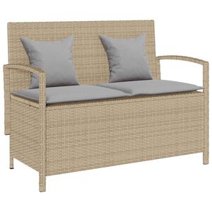 vidaXL Garden Storage Bench with Cushion Beige Poly Rattan