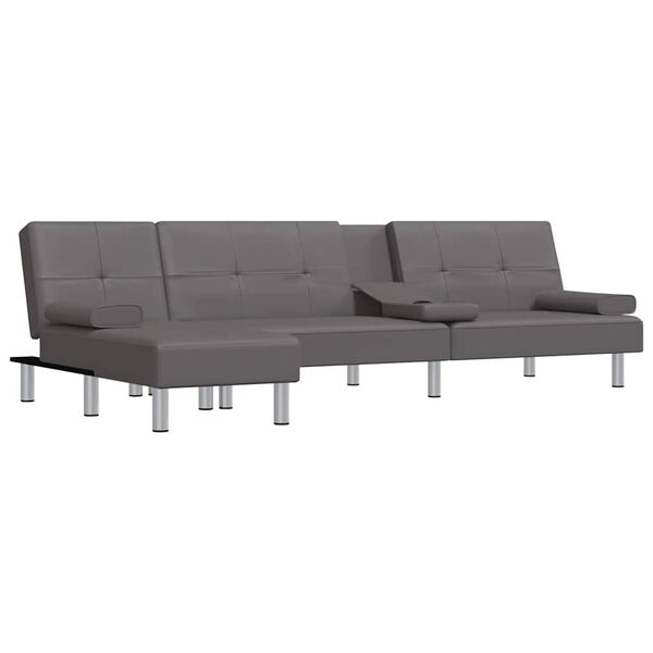 vidaXL L-shaped Sofa Bed Grey 255x140x70 cm Faux Leather