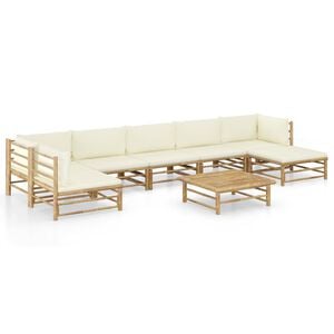 vidaXL 8 Piece Garden Lounge Set with Cream White Cushions Bamboo
