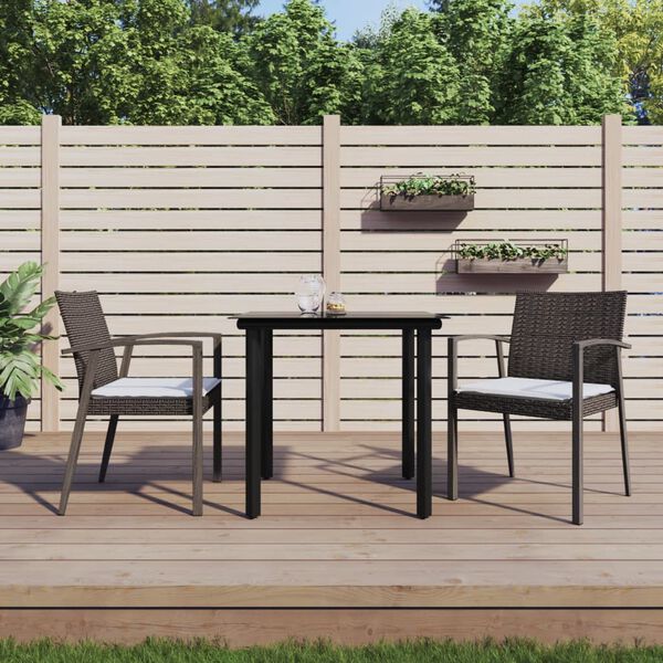 vidaXL 3 Piece Garden Dining Set with Cushions Poly Rattan and Steel