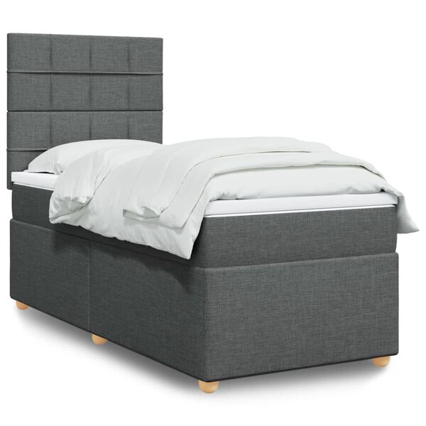vidaXL Box Spring Bed with Mattress Dark Grey King Single Fabric