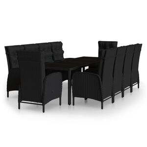 vidaXL 11 Piece Garden Dining Set Poly Rattan Black