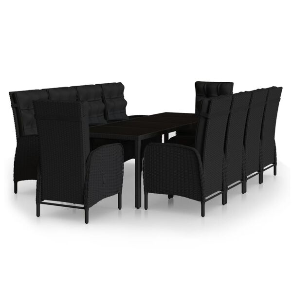 vidaXL 11 Piece Garden Dining Set Poly Rattan Black