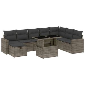 vidaXL 9 Piece Garden Sofa Set with Cushions Grey Poly Rattan