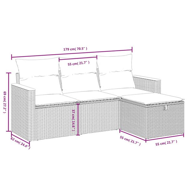 vidaXL 4 Piece Garden Sofa Set with Cushions Black Poly Rattan
