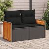 vidaXL Garden Sofa with Cushions 2-Seater Black Poly Rattan