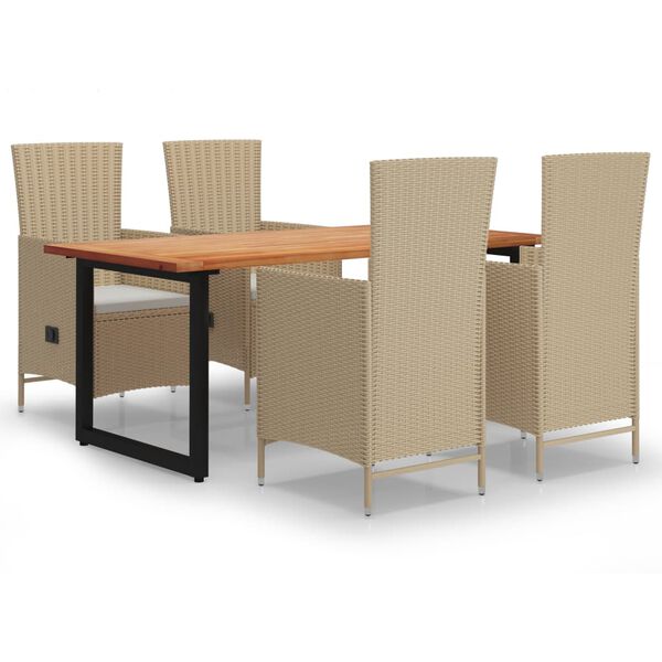 vidaXL 5 Piece Garden Dining Set with Cushions Poly Rattan Beige