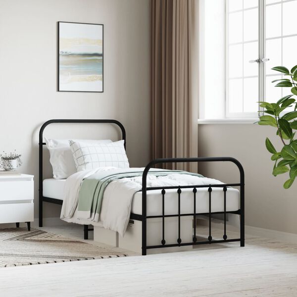 vidaXL Metal Bed Frame without Mattress with Footboard Black 90x190cm