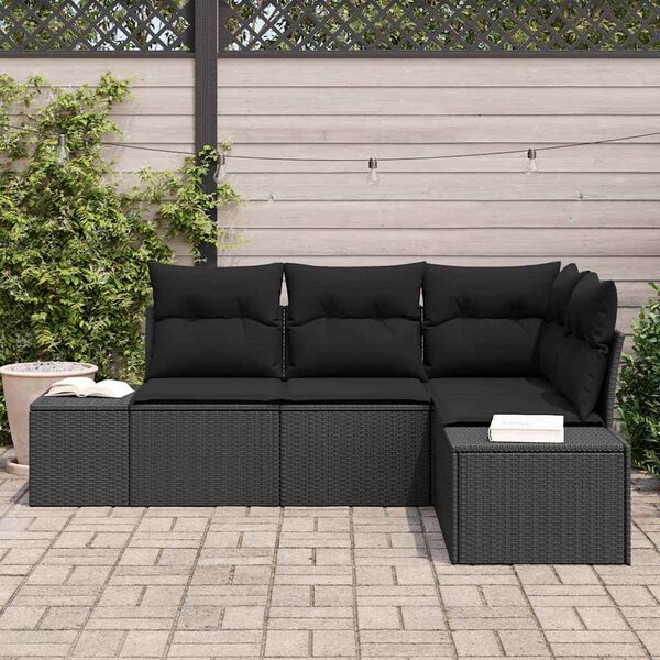 vidaXL Garden Sofa Set 4 pcs Black Poly Rattan