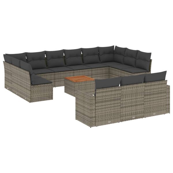 vidaXL 14 Piece Garden Sofa Set with Cushions Grey Poly Rattan