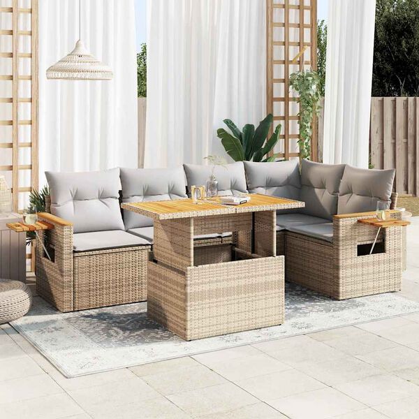 vidaXL 5 Piece Garden Sofa Set with Cushions Beige Poly Rattan Acacia