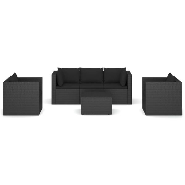 vidaXL 4 Piece Garden Lounge Set with Cushions Poly Rattan Black