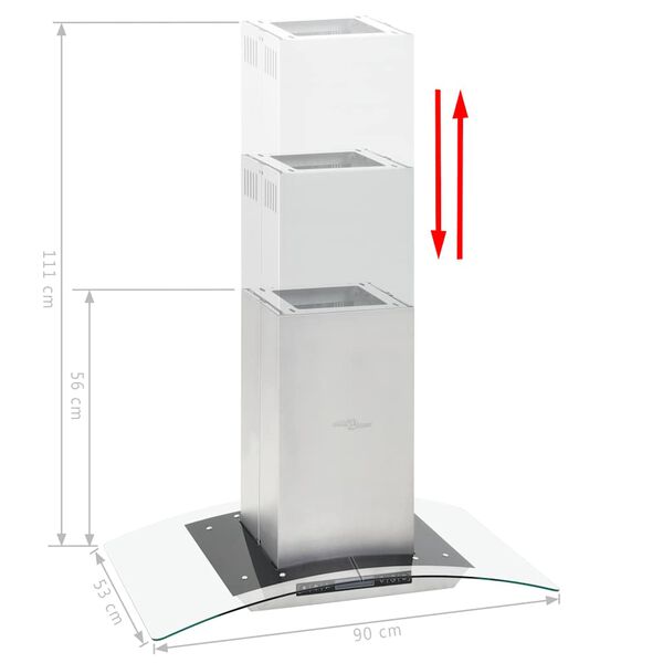 vidaXL Island Range Hood 90 cm LCD Display Touch Sensor 756 m&sup3;/h LED