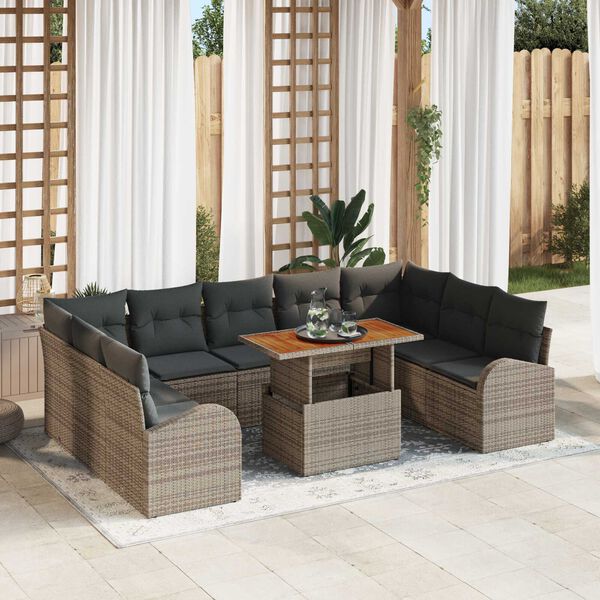 vidaXL Garden Sofa Set with Storage 10 pcs Grey Poly rattan