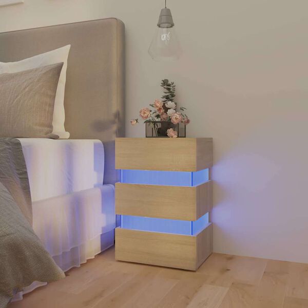 vidaXL LED Bedside Cabinet Sonoma Oak 45x35x67 cm Engineered Wood
