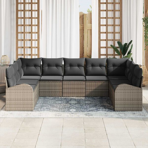 vidaXL Garden Sofa Set with Cushion 9 pcs Grey Poly rattan
