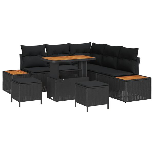 vidaXL Garden Sofa Set 8 pcs Black Poly Rattan