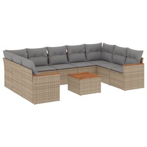 vidaXL 10 Piece Garden Sofa Set with Cushions Mix Beige Poly Rattan