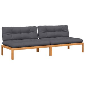 vidaXL Garden Pallet Middle Sofas with Cushions 2 pcs Solid Wood Acacia