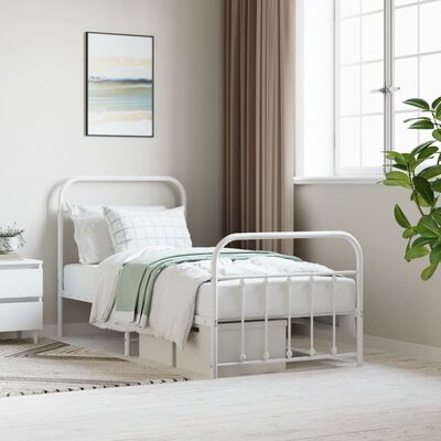 vidaXL Metal Bed Frame with Headboard and Footboard White 90x190 cm Single