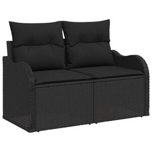 vidaXL Garden Sofa with Cushion Black 121 x 62 x 69cm Poly Rattan