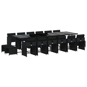 vidaXL 17 Piece Garden Dining Set with Cushions Black Poly Rattan