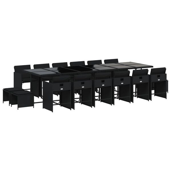 vidaXL 17 Piece Garden Dining Set with Cushions Black Poly Rattan