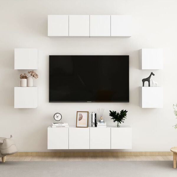 vidaXL 8 Piece TV Cabinet Set White Engineered Wood