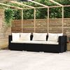vidaXL 3-Seater Sofa with Cushions Black Poly Rattan