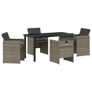 vidaXL Garden Dining Set with Cushion 5 pcs Grey Poly Rattan