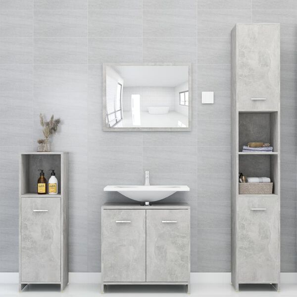 vidaXL 4 Piece Bathroom Furniture Set Concrete Grey Engineered Wood