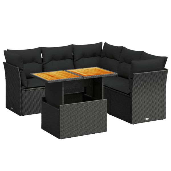 vidaXL 5 Piece Garden Sofa Set with Cushions Black Poly Rattan