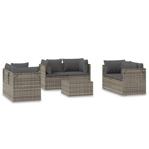 vidaXL 7 Piece Garden Lounge Set with Cushions Grey Poly Rattan