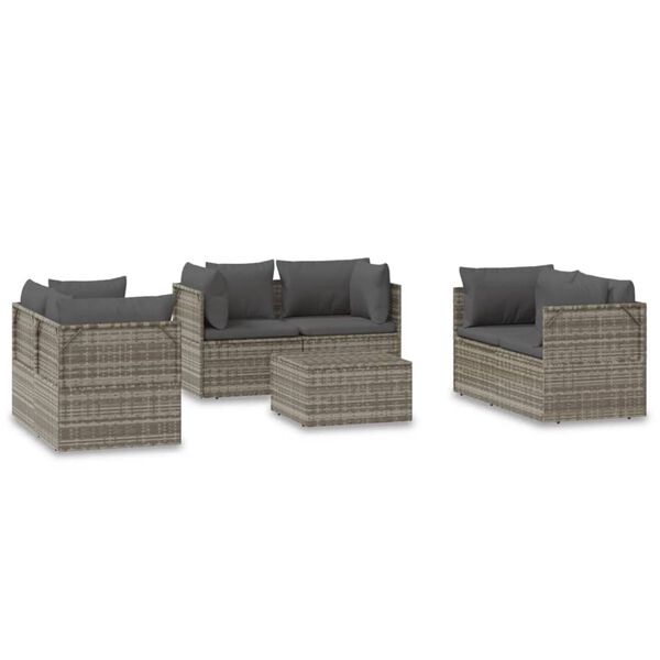 vidaXL 7 Piece Garden Lounge Set with Cushions Grey Poly Rattan