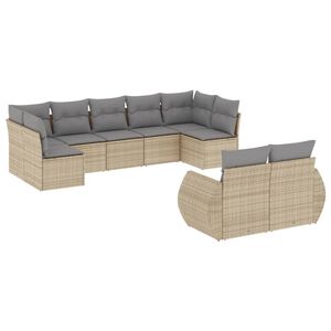 vidaXL 9 Piece Garden Sofa Set with Cushions Beige Poly Rattan