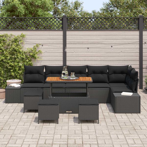vidaXL Garden Sofa Set with Cushion 10 pcs Black Poly rattan