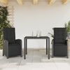 vidaXL 3 Piece Bistro Set with Cushions Black Poly Rattan