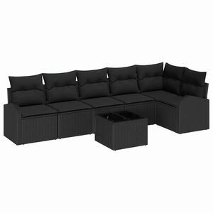 vidaXL Garden Sofa Set with Cushion 7 pcs Black Poly Rattan