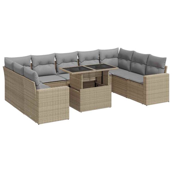 vidaXL 10 Piece Garden Sofa Set with Cushions Beige Poly Rattan
