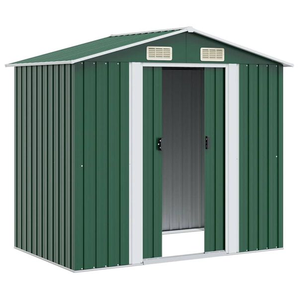 vidaXL Garden Storage Shed Green Metal 204x132x186 cm