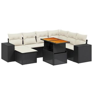 vidaXL 8 Piece Garden Sofa Set with Cushions Black Poly Rattan