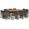 vidaXL 11 Piece Garden Dining Set with Cushions Grey Poly Rattan