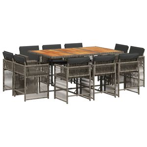 vidaXL 11 Piece Garden Dining Set with Cushions Grey Poly Rattan