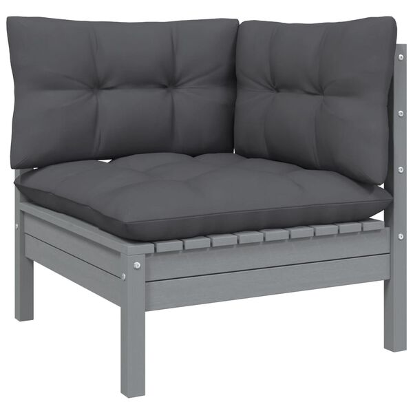 vidaXL 5 Piece Garden Lounge Set with Cushions Grey Pinewood