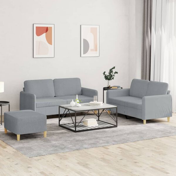 vidaXL 3 Piece Sofa Set with Cushions Light Grey Fabric