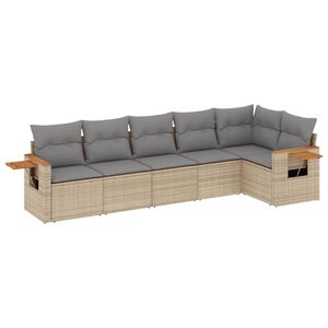 vidaXL 6 Piece Garden Sofa Set with Cushions Beige Poly Rattan
