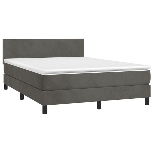 vidaXL Box Spring Bed with Mattress Dark Grey 137x187 cm Double Size Velvet