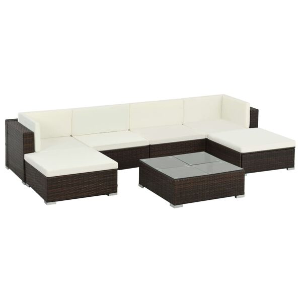 vidaXL 7 Piece Garden Lounge Set with Cushions Poly Rattan Brown