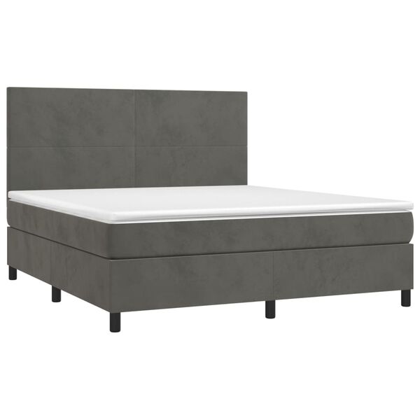 vidaXL Box Spring Bed with Mattress&LED Dark Grey 153x203 cm Queen Size Velvet