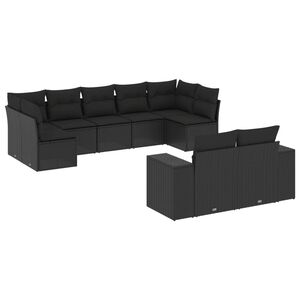 vidaXL 9 Piece Garden Sofa Set with Cushions Black Poly Rattan